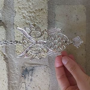 Vintage Owl Necklace with Rhinestone Eyes